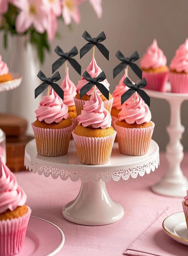Solldgt 48Pcs Bow Cupcake Toppers, Black Bow Cake Topper Birthday Decorations, Mini Bowknot Cupcake Picks for Coquette Theme Party Decoration Bachelorette Bridal Engagement Wedding Baby Shower Party Decor - Image 3